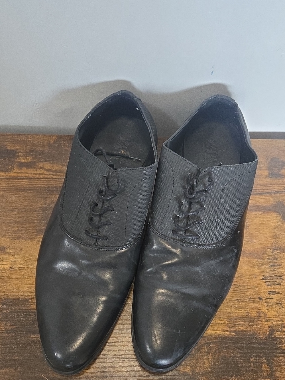 Zara Black Leather & Fabric Lace-Up Oxfords